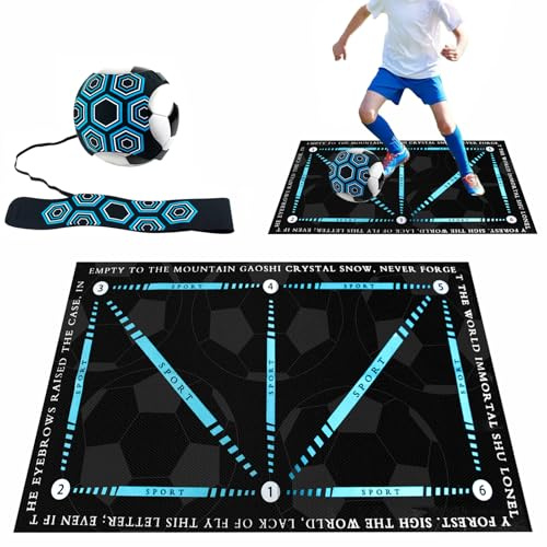 Dhnvcud Fussball Trainingsmatte Rutschfest mit Hüftgurt & Seil | Ballkontrolle, Dribbling & Technik, Rutschfest & stoßdämpfend, mit verstellbarem Hüftgurt & elastischem Seil für Kinder
