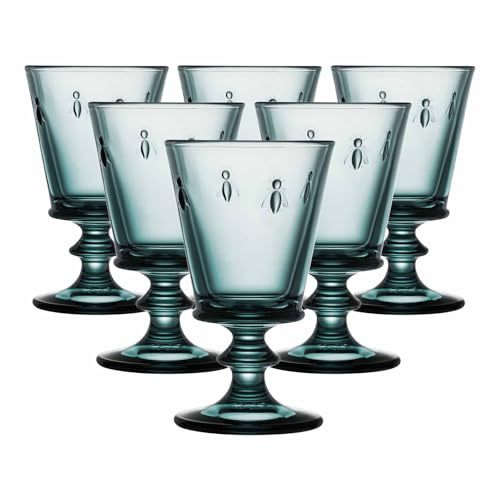 La Rochère Weingläser Biene/Abeille 6er Set, 240 ml, Farbige Weißweingläser mit Bienen-Motiv, Glas, Spülmaschinenfest, Nachtblau