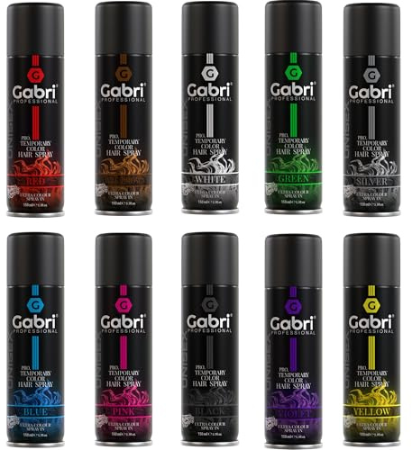 Gabri Professional - 10 x Pro Temporary Hair Colour Spray je 150 ml | 10 Farben | Im Handumdrehen für intensive Farbeffekte