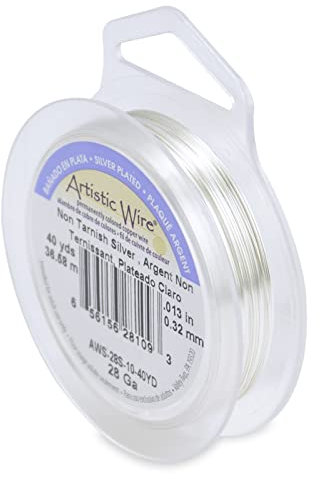 Beadalon Artistic, 28 Gauge Craft Wire, Tarnish Resistant Silver, 40 yd (36.6 m) Basteldraht, Kupfer, Silberfarben, 1 Pack