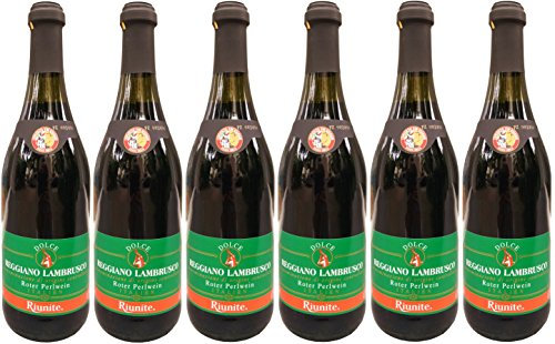Lambrusco rosso dolce Riunite grünes Etikett DOC (6 X 0,75 L) - Roter Süßer Perlwein 7,5% Vol.