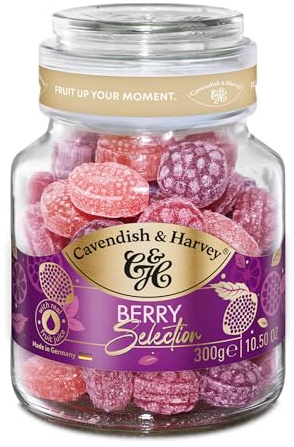 Cavendish & Harvey Wild Berry Selection 300g Glas | Himbeere, Brombeere, Erdbeere | Fruchtbonbons mit natürlichen Aromen | Vegan, Halal, Koscher | 1 x 300g