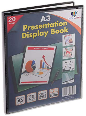 A3 Display Book Certificate Folder 20 Pocket Display Folders With Plastic Pockets Presentation Folder With Plastic Sleeves Polly Pocket Folder File (A3 Size - 20 Pockets - 40 Views - 12 Display Books)