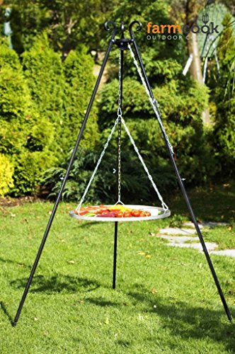 Farmcook Schwenkgrill - Dreibein Grill mit Edelstahl Rost in 3 Größen (Dreibein 180 cm - Rost 60 cm)