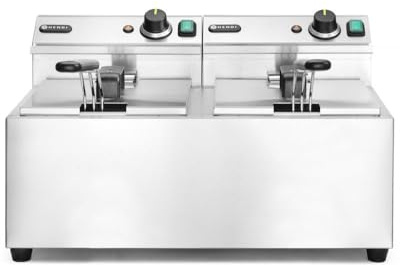 HENDI Fritteuse Mastercook, Tischfriteuse, Fritöse, Sicherhetsthermostat, Frittierkorb mit extra langen Griff, Kaltzone längere Öl Lebensdauer, 2x8L, 230V, 2x3500W, 605x455x(H)345mm, Edelstahl 18/0