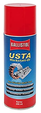BALLISTOL 22950 Werkstatt-Öl USTA 200ml Spray – Reinigung, Schmierung, Rostschutz – Kontaktspray, Rostlöser, Schwarz