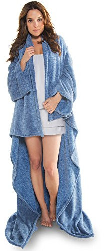 CelinaTex Decke mit Ärmeln und Fußtasche Flauschige Kuscheldecke XXL 170 x 200 cm blau weiß Mikrofaser Fleece Oeko-TEX Calgary