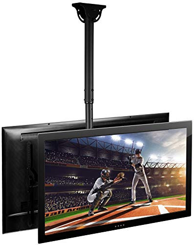 Mount-It! Dual TV Ceiling Mount for 32–70” Screens – Back-to-Back Drop-Down Bracket for 2 TVs, Heavy-Duty 99 lbs Capacity, Swivel, Tilt, Height Adjustable, Vaulted Ceiling Compatible