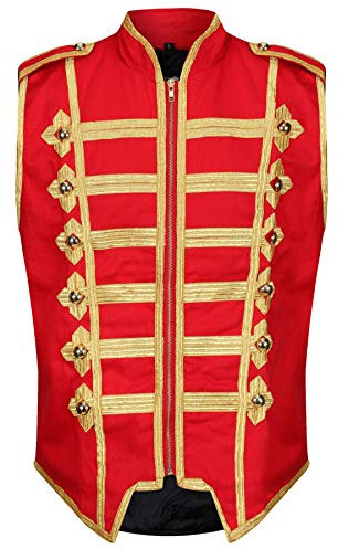 Ro Rox Men's Marching Band Vest Drummer Sleeveless Parade Jacket - Red & Gold (XXL)