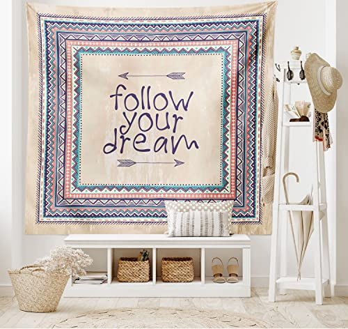 ABAKUHAUS Stammes Wandteppich, Inspirierende aztekische Kunst, Wohnzimmer Schlafzimmer Heim Seidiges Satin Wandteppich, 150 x 100 cm, Korallenrot Blau Tan