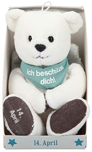Depesche 8139.105 – Ange Gardien Ours en Peluche, env. 9 cm, avec Date du 14 Avril, Cadeau d'anniversaire, Anniversaire de Mariage