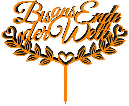 KLEINLAUT Cake-Topper, Bis ans Ende der Welt, 15 x 14,9 cm, Kuchendeko Tortendeko, 32 Farben zur Wahl, Neon Orange