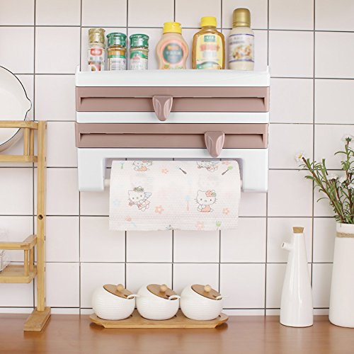 Portarotolo Cucina, Portarotoli Parat ComfortLine per 3 Rotoli, Dispenser per Rotoli da Cucina con ripiano per spezie, Taglia rotoli, Supporto a Parete per Pellicola
