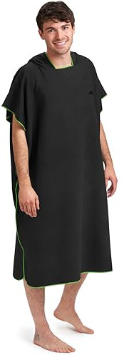 Fit-Flip Surf Poncho Mikrofaser - Umkleidehilfe Strand - Badeponcho für Erwachsene - Duschponcho schnelltrocknend - Strandponcho für Surfer - Surfponchos Ultraleicht (Größe L, Schwarz/Grün)