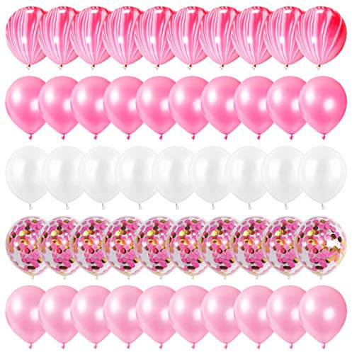 Palloncini Rosa, 60 Pezzi Palloncini Set Rosa,Palloncini Battesimo Bambino, Palloncini con Coriandoli per Decorazione Compleanno Ragazza, Doccia Bambina, Matrimonio, Decorazioni Compleanno Rosa