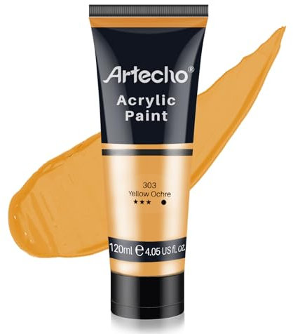 Artecho Acrylfarbe Gelber Ocker 120 ml, Wasserfest und Lichtecht, Schnell Trocknend, Acrylfarbe für Leinwand, Holz, Stoff, Handwerk, Leder und Stein.
