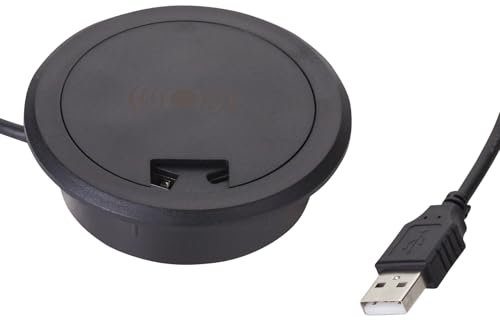 SOTECH Wireless Charger WLC-03 (schwarz, Ø 75 x 19 mm) USB Tischladegerät ohne Netzteil zum Einbauen in Möbel - Induktions Ladegerät für Qi fähige Smartphones