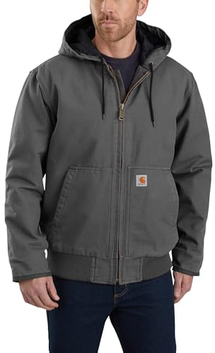 Carhartt Men's Loose Fit Washed Duck Insulated Active Jacket (Regular and Big & Tall Size) Work Utility Outerwear, Gravel, XXL