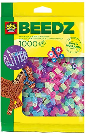 SES Creative 00746 Bügelperlen Glitzer Mix – 1000 Schimmernde Perlen, Ideal für kreative Kinderbastelarbeiten, ab 5 Jahren