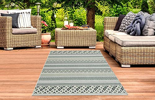 CARPETIA Teppich Sisal Teppich Indoor& Outdoor Terrasse Balkon Küche Wohnzimmer gestreiftes Zickzack Diamanten Design Sand grün Größe 140x200 cm