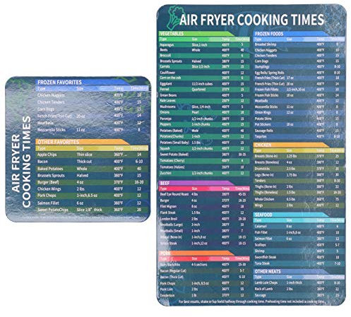 Jenngaoo 2-Pack Air Fryer Magnetic Cheat Sheet Set | Quick Reference Guide with 100+ Foods, Accurate Cook Times & Temperatures | Durable Laminated Surface, Compatible with All Air Fryers