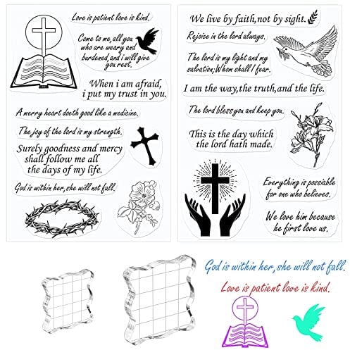 Bibelvers, transparent, christliches Scrapbooking, Gummistempel-Sets für Kartenherstellung, 2 Bögen – Bibelvers, Acryl-Stempelblöcke mit Rasterlinien für Gummi-Stempelbedarf, DIY Scrapbooking
