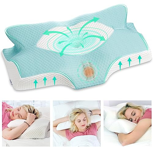 Elviros Orthopädisches Kissen aus Memory Foam, Seitenschläferkissen Nackenstützkissen Kopfkissen Nackenschmerzen Ergonomisches Schlafkissen für Nacken-und Schulterschmerzen 64 x 12,5/10,5 x 38cm