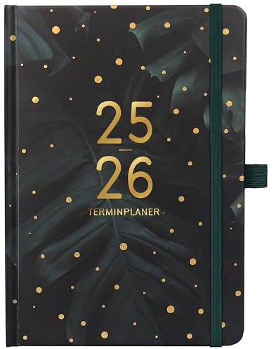 Terminplaner 2024 2025 - A5 Kalender 2024 2025 von August 2024 bis September 2025, Wochenplaner 2024 2025 mit Innentasche, Elastischer Verschluss, Kalender 2024 Buchkalender,21.3 x 14.7cm - Grün