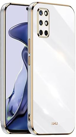 EASSGU Galvanisierter Rahmen Handyhülle für OnePlus 8T / OnePlus 9R (6.55 Inches), Weiche TPU Silikon Schutzhülle - Weiß