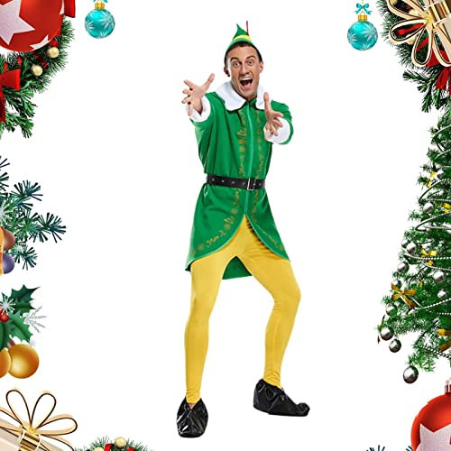 Abonda Buddy Elf Kostüm, Weihnachten Kostüm Set mit Hose Jacke Schuhe Hut Gürtel, Bequemes Dress Up Kostüm für Weihnachten, Urlaub, Halloween, Cosplay Party