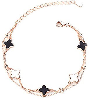 TOEECY Bracelet trèfle à quatre feuilles en malachite et nacre bracelet double chaîne en plaqué or rose bijou élégant pour femme bracelet chance et élégance bijoux mode femme