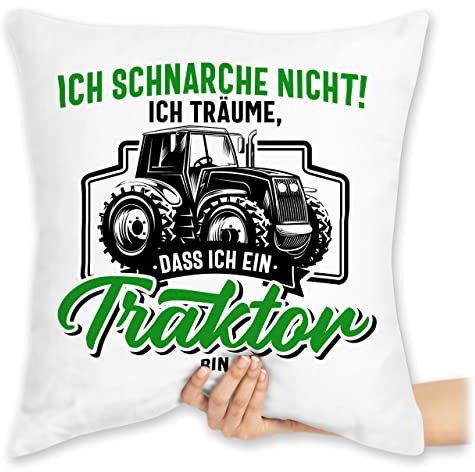 Kissen 40x40 Zierkissen - Traktoren - Ich schnarche nicht ich träume dass ich ein Traktor bin schwarz bunt - 40 x 40 cm - Weiß - landwirt schnarch sitzkissen landwirtschaft wäre traktorfan das