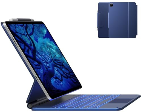 typecase Étui avec clavier pour iPad Air 13 (M3 2025/M2 2024) et iPad Pro 12.9 (6e, 5e, 4e, 3e génération), clavier magique, support magnétique facile à régler, pavé tactile multi-touch,