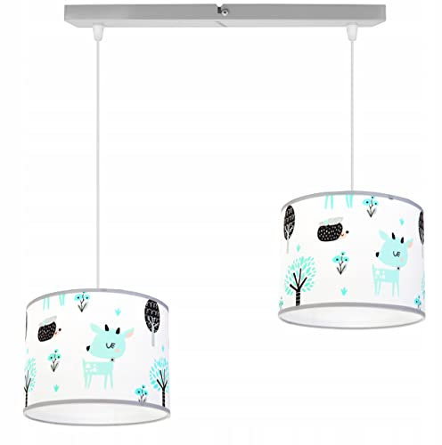 Light-Home Kinderzimmer Hängelampe - Deckenlampe aus Metall mit Stoff-Lampenschirm - E27 Fassung