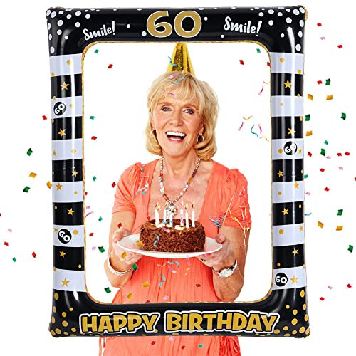 Flintronic 60.Geburtstag Deko Fotorequisiten, Schwarzes Gold Aufblasbarer Rahmen zum 60.Geburtstag, Party Foto Booth Props für Partydeko, Partei Dekorationen