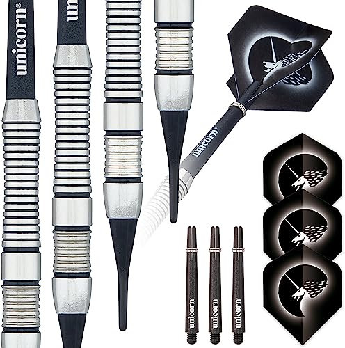 Unicorn Core Plus Satinlux Dartpfeile mit weicher Spitze, Silber/schwarz, 16G