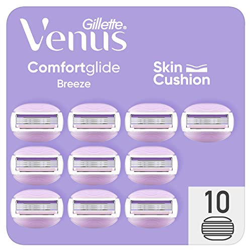 Gillette Venus ComfortGlide Breeze Lot De 10 Recharges De Rasoir Pour Femmes, À 3 Lames Et 2 Barres De Soin Flexibles Pour Un Rasage En Douceur, Parfum Thé Blanc