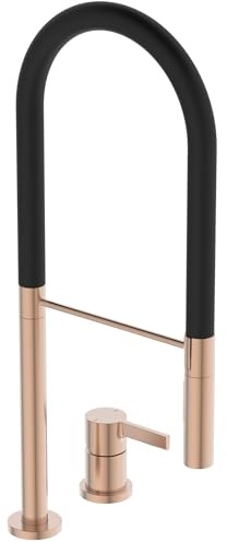 Ideal Standard – Gusto 2-Loch Küchenarmatur, Semi-Professional, mit 2-Funktionshandbrause an Silikonschlauch, Schwenkbereich 360°, 6,7 l/min, Schaftverschraubung von unten, Sunset Rose