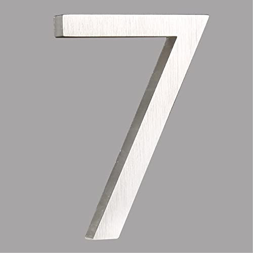 HASWARE Floating House Number 4 inch Stylish Door Numbers Alphabet Plaque Street Home Address Numerals (Small 7, Silver)