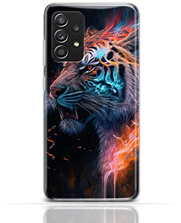 CoverHeld Hülle für iPhone 14 Handyhülle Schutzhülle aus Silikon TPU Softcase mit Motiv 3491 leuchtender Tiger blau-orange Rauch