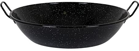 Tradineur - Paellera Honda esmaltada - Fabricado en España - Apta para Gas, vitrocerámica, Cocina eléctrica y lavavajillas (Negro, Ø 50 cm)