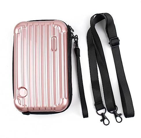 Framendino, Hartschalen-Kosmetiktasche, Tragetasche für Kulturbeutel, Mini-Umhängetasche mit abnehmbarem Griffseil und Schultergurt, Roségold, 1 Pack, Modern