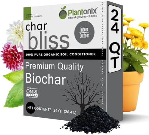 Char Bliss Bio-Kohle-Dünger, hochwertiger Bio-Kohle-Dünger, natürlicher Bodendünger, stimuliert das Pflanzenwachstum, ideal für Töpfe und Gartenarbeit, 24 Viertel