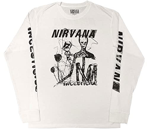 Nirvana T Shirt Incesticide Band Logo Official Unisex White Long Sleeve M