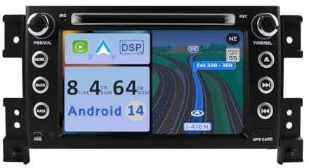 YUNTX [4GB+64GB] Android 14 Autoradio für Suzuki Grand Vitara(2005-2013)-[Integriertes CarPlay/Android Auto/DSP/GPS]-9”IPS-CAM+MIC-DAB/Lenkradsteuerung/Mirror Link/Bluetooth 5.0/360 Kamera/WiFi/USB/4G