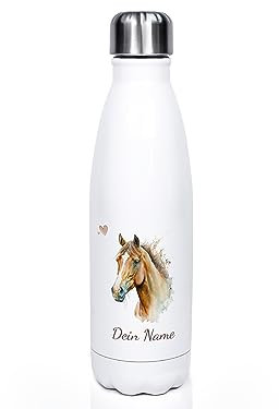 GRAZDesign Kinder Trinkflasche Pferd mit Namen personalisiert, für Pferde Mädchen Wasserflasche Edelstahl 500ml