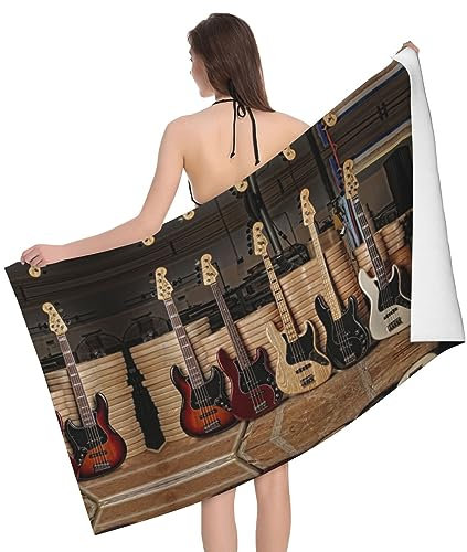 BUULOO Badetuch für Gitarre, Bass, Musikinstrumente, 80 × 130 cm, Mikrofaser, schnelltrocknend, Pool-Handtuch, super Softbeach-Sauna-Strandtuch, Geschenkideen, für Männer und Frauen