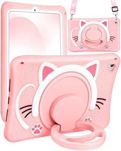 Wazzasoft per iPad 6a generazione/iPad Air 2/Pro 9.7 Custodia Ragazze Carino Gatto Kawaii Cover Girly Cartoon Donne Rotante Maniglia Stand & Strap Morbido Silicone Funda per Apple iPad Custodie 6a