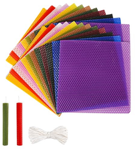 PEUTIER 24 Stück Bienenwachsblätter für die Kerzenherstellung, Weihnachtskerzenherstellungsset für Erwachsene und Kinder Kerzenrollset Natürlich DIY Bienenwachsblätter Kunsthandwerk 20 x 20cm