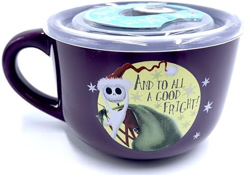 Silver Buffalo Disney The Nightmare Before Santa Jack - And To All A Good Frieght - 24 oz. Soup Mug with Vented Lid | Bowl for Ice Cream, Cereal, Beverages, NB1316K4